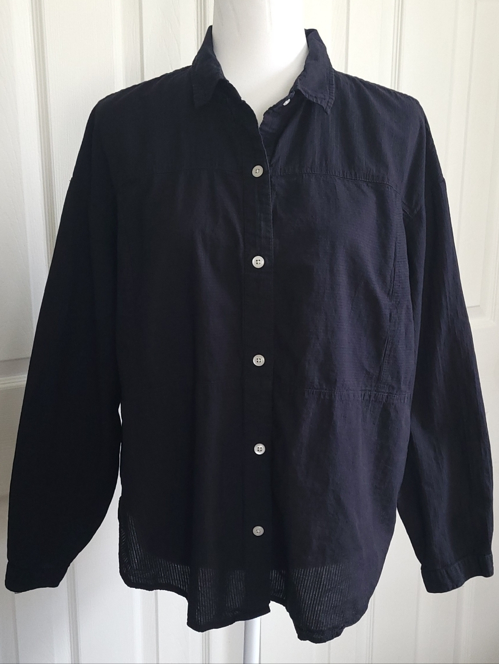 Hurley Black Long-Sleeve Cotton Button Down Collared Shirt, Beach, Women's Large